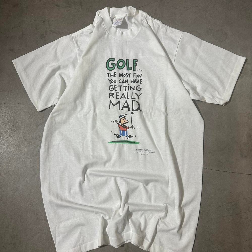 90s Center Star Golf Tee XL White/Green Vintage Single Stitch  Description: